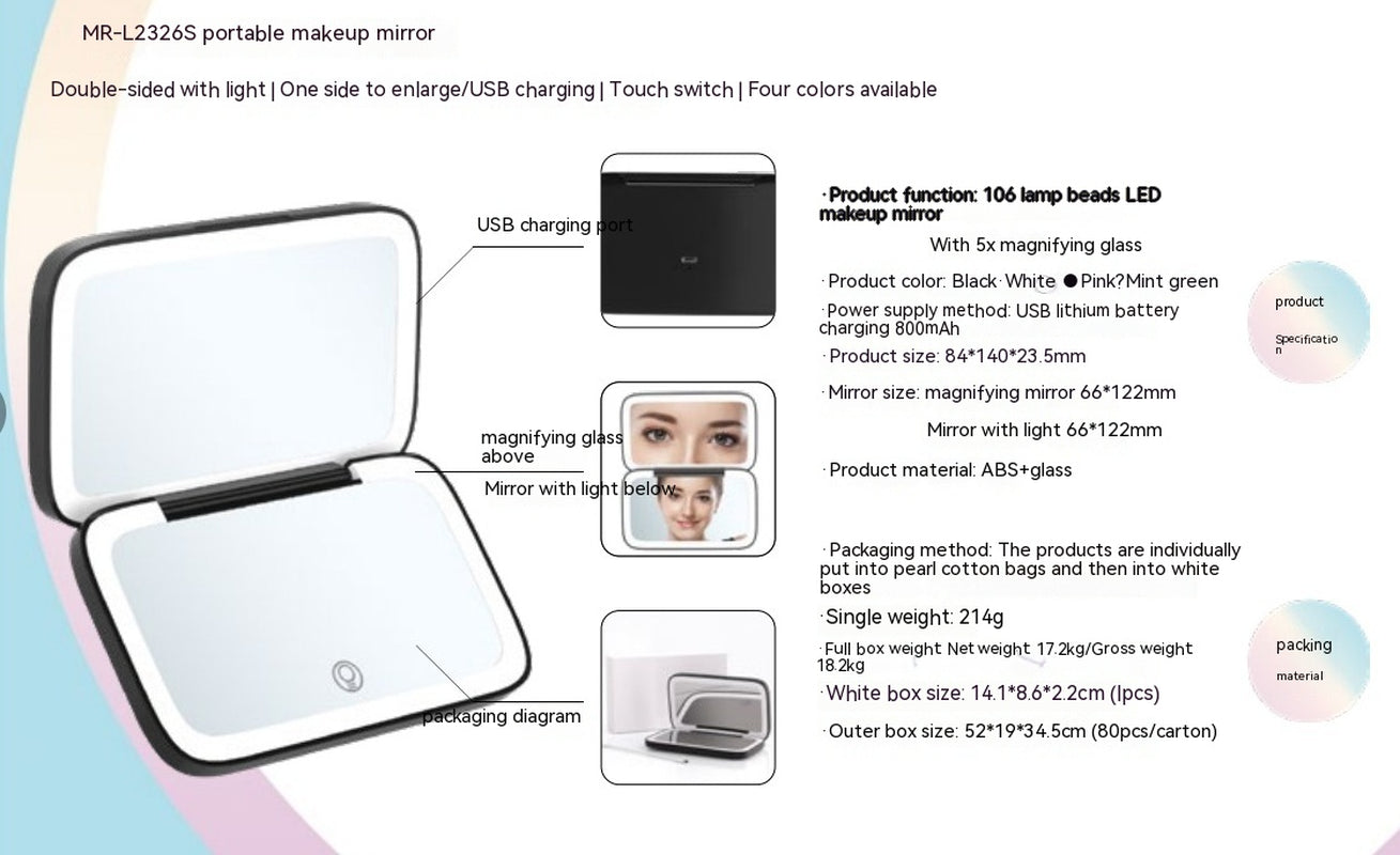 Portable Led Make-Up Mirror Luminous Mirror Double-Sided with Light Led Make-Up Mirror with Light