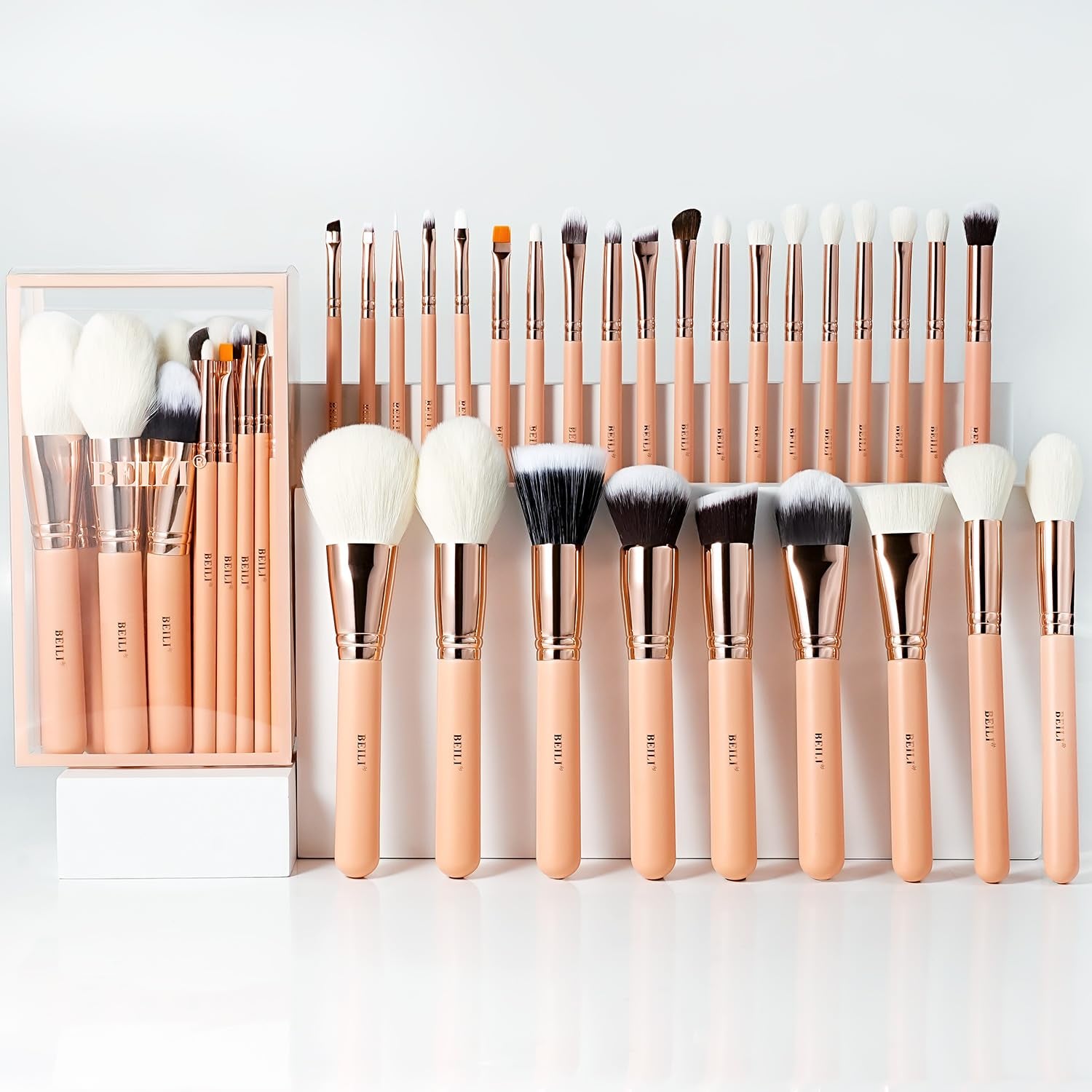 Makeup Brushes 28Pcs Pink Makeup Brush Set Premium Goat Synthetic Kabuki Foundation Blending Brush Face Powder Blush Concealers Eye Shadows Make up Brush Set(Pink/Rose Gold)