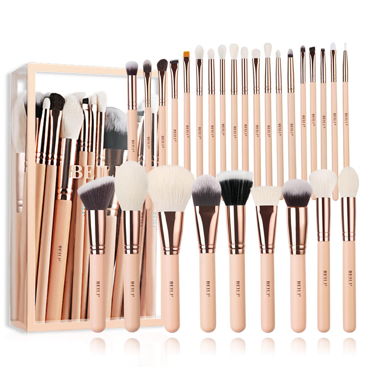 Makeup Brushes 28Pcs Pink Makeup Brush Set Premium Goat Synthetic Kabuki Foundation Blending Brush Face Powder Blush Concealers Eye Shadows Make up Brush Set(Pink/Rose Gold)