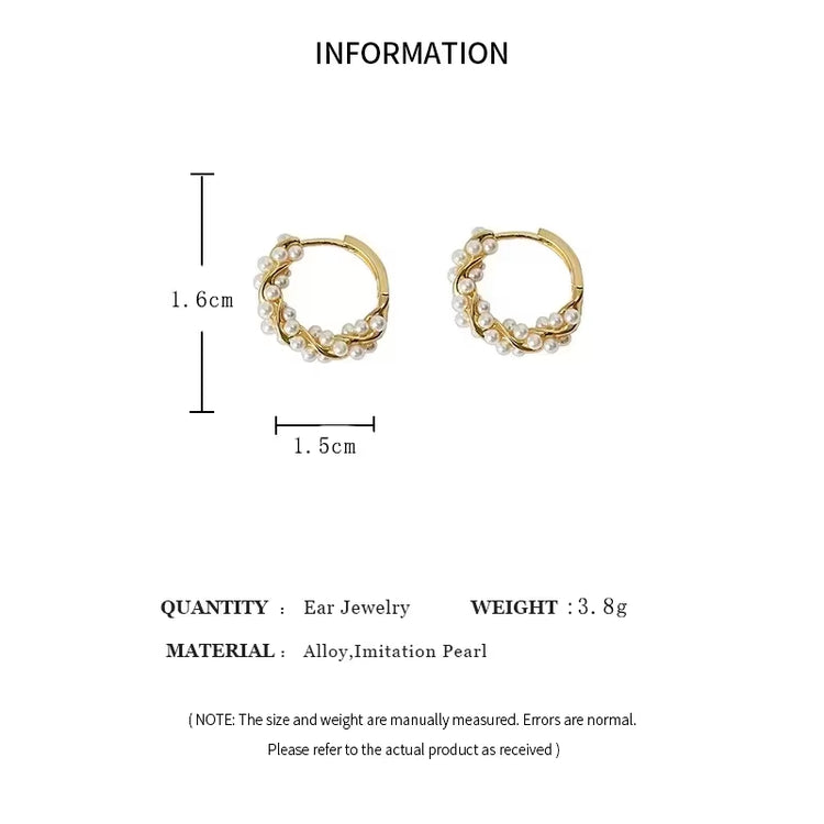 French Imitation Pearl Circel Earring Small round Hoop Earrings for Women New Design Texture Earrings Jewelry Elegant Gift K-
