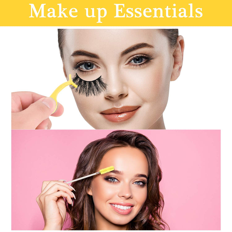 24 Pieces Plastic Eyelash Extension Tweezers Applicator Tool Auxiliary Clip and 100 Pieces Eyelash Brush Mascara Wands for Application(Yellow)