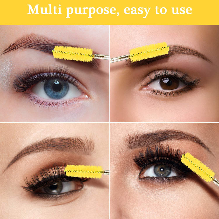 24 Pieces Plastic Eyelash Extension Tweezers Applicator Tool Auxiliary Clip and 100 Pieces Eyelash Brush Mascara Wands for Application(Yellow)